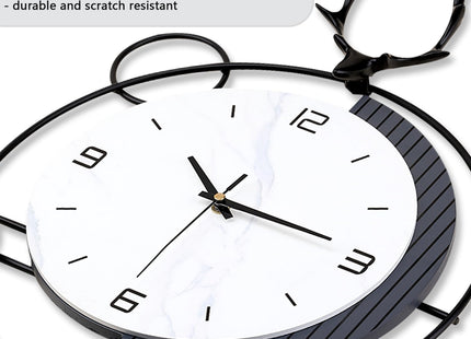 Large Wall Clocks for Living Room Decor, Modern Pendulum Wall Clock Silent Quartz Battery Operated Non-Ticking, Black Metal Deer Clock for Living Room Kitchen Bedroom Home Wall Decor,13x25inch
