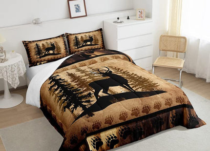 Feelyou Cute Deer Comforter Set for Girls Boys Kids Deer Hunting Bedding Set Room Decor Rustic Bear Paw Print Bedding Set Canbin Duvet Set King Size 3Pcs Quilt Boys