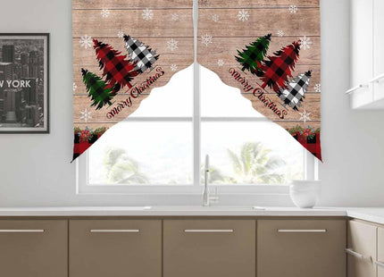 Christmas Swag Curtains, Snowman Snowflake Scene Winter Swag Valances for Windows Rod Pocket Pine Tree Kitchen Curtains Valances Scalloped Valance/Swag Xmas Window Treatment (28" W x 36" L Each Panel)