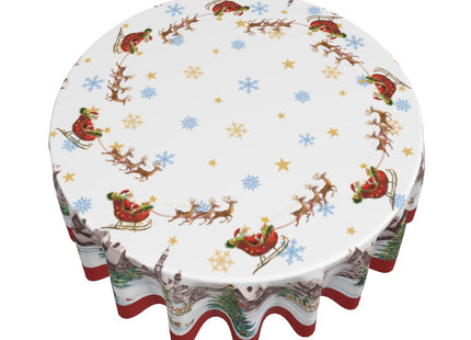 Giwawa 60in Christmas Round Tablecloth Santa Claus Sleigh Reindeer Table Cover Xmas Tree Winter Snowflakes Stain Resistant Waterproof Table Cloth for Kitchen Dining Holiday Indoor Outdoor Decor