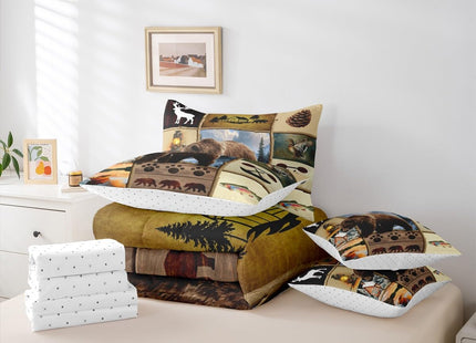 Feelyou Rustic Farmhouse Bear Twin Comforter Set with Sheets for Kids Boys Girls Hunting Wild Animal 7 Pieces Bedding Set Patchwork Cabin Lodge Bed in a Bag Room Decor Soft Microfiber