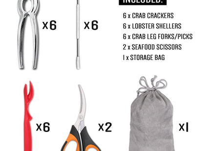 Hiware 20-piece Seafood Tools Set includes 6 Crab Crackers, 6 Lobster Shellers, 6 Crab Leg Forks/Picks and 2 Seafood Scissors & Storage Bag - Nut Cracker Set