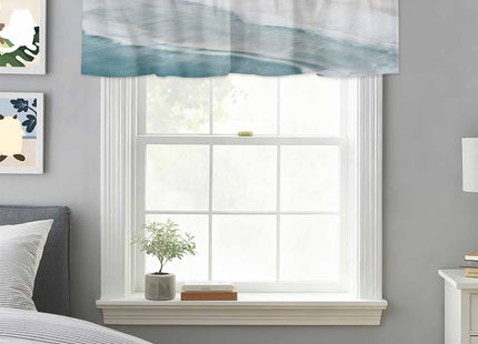 Chucoco Summer Ocean Valance Curtain for Window,Coastal Beach Sea Waves Rod Pocket Kitchen Valances Blue Khaki Gradient Short Curtain Windows Treatment Drape for Bathroom/Living Room/Bedroom/Cafe