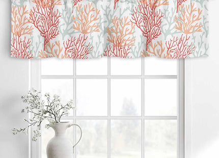 Rullikatlyi Red Orange Grey Coastal Curtain Valances for Windows, Summer Coral Beach Kitchen Valance Window Treatments Panel 2 Pack, Nautical Rod Pocket Short Curtains for Bathroom Bedroom 42x12Inch