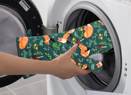 Oven Mitts Cotton Fashion Cute Fox Design 1 pair Heat Resistant Oven Gloves Safe Cooking Baking Grilling Barbecue Machine Washable (fox, oven mitts)