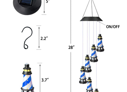 Lighthouse Wind Chimes Outdoors Solar Hanging Lighthouse Decorative Outdoor Lighthouse Solar Lighthouse Windchime（Blue）