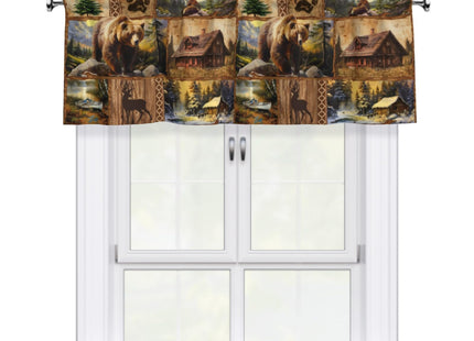 Giwawa Bear Deer Fox Kitchen Curtain Valance Rustic Cabin Lodge Blackout Rod Pocket Decorative Curtain Topper for Living Room Bedroom, 54" x 18"