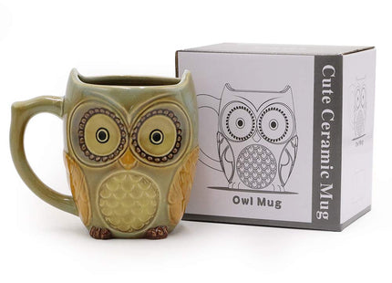 SQOWL 3D Owl Mug, Ceramic Coffee Cup with Spoon, Cyan, 12oz