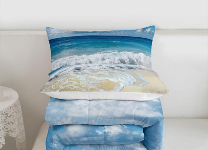 Ocean Wave Comforter Set for Kids Boys Girls Teens Twin, Hawaiian Beach with Foamy Waves Down Comforter, Sea Shore Holiday Theme All Season Quilted Duvet Coastal Nature Theme Soft Lightweight