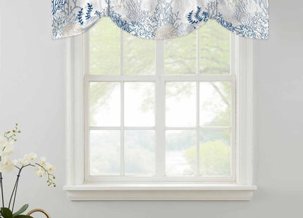 Blue Sea Turtle Tie Up Valance Curtain for Kitchen Living Room Bedroom Bathroom Cafe, Rod Pocket Small Short Window Drape Panel Adjustable Drapary Print, Coastal Ocean Coral Seaweed Jellyfish 54"x18"