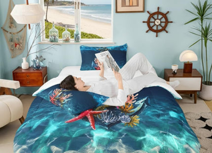 Castle Fairy Nautical Anchor Comforter Set,Undersea Light Water Ripple Bedding Set Kids Teens Modern Decor,Ocean Creature Starfish Coral Comforter with 1 Pillowcase for All Seasons,Twin