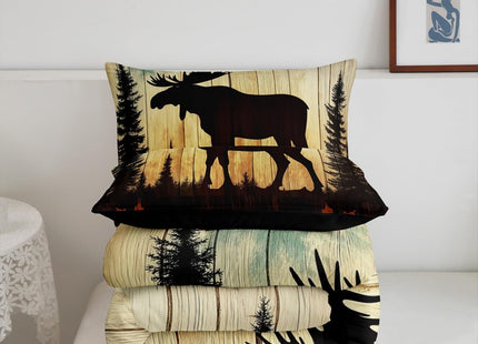 Erosebridal Farmhouse Bedding Pine Tree Rustic Decor, Moose Queen Comforter Set Wild Animal Bedding Comforter Sets, Oil Painting Abstract Quilt, Wildlife Nature Safari Room Decor for Boys Girls Teen