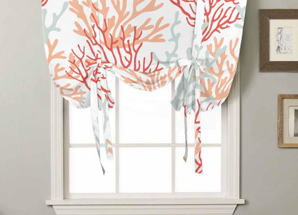 Summer Ocean Coral Tie Up Curtain for Kitchen,Nautical Coastal Adjustable Balloon Curtains,Red Orange Tie-up Shade Valance Rod Pocket Curtain,Sea Life Thermal Insulate Window Treatment 34x45in
