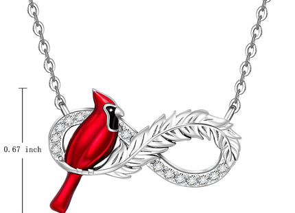 LOVGIFSET Cardinal Necklaces for Women Red Cardinal Necklace Memorial Infinity Feather 925 Sterling Silver Pendant Jewelry Gift
