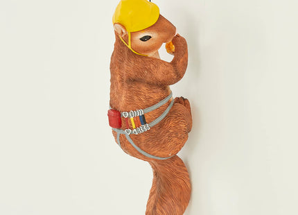 Climbing Squirrel Figurine Garden Wall & Tree Decor Statues, Animal Backyard Accessories, Hang on Wall, Yard Art Squirrel Gifts Figure Indoor and Outdoor Lawn Squirrel with Helmet Funny Decoration 12"