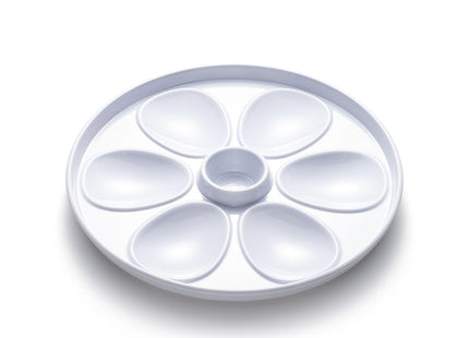 Outset Oyster Serving Tray, 6 Slots and Condiment Cup, Melamine