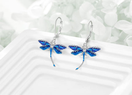 Dragonfly Earrings Gifts Sterling Silver Cute Blue Dragonfly Dangle Earrings Jewelry for Women Teen Mother Friends Girlfriend