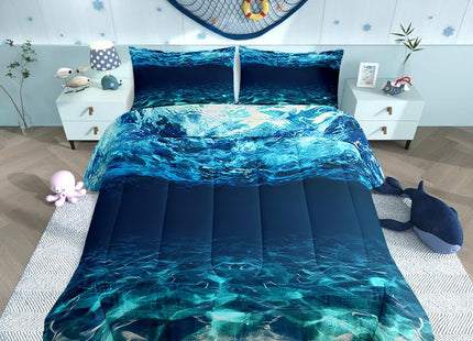 Castle Fairy Under Sea Comforter,Diving Adventure Sports Themed Comforter Set Full Size,Cobblestone Sand Blue Ocean Bedding Set All Seasons Bedroom Down Duvet,1 Comforter&2 Pillowcase