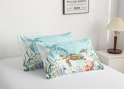 CVHOUSE Ocean Watercolor Sea Turtle Bedding Set - Kids Teens Comforter, Duvet, Quilt Set - Twin Size