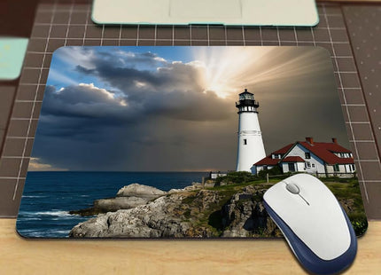 Nicokee Gaming Mouse Pad Portland Head Lighthouse Maine Sun Rays Non-Slip Rubber Mouse Pad for Computers, Laptop, Office, Home Rectangle Personalized Mousepad 9.5 Inch x 7.9 Inch
