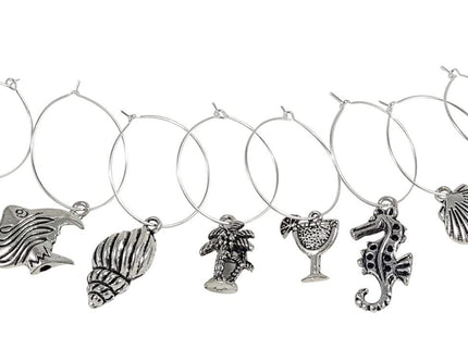 10 Piece Beach Themed Wine Charm Set - Nautical Stemmed Wine Glass Charms