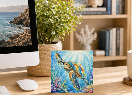 PISHOVI Ocean Turtle Wooden Box Sign, Rustic Sea Turtle Shelf Decoration