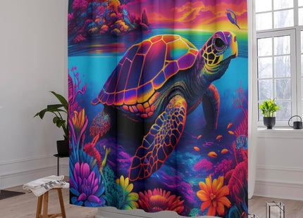 Reateforin Nautical Rainbow Sea Turtles Beach Theme Fabric Shower Curtain Sets Bathroom Blue Ocean Shower Curtain Decor Beach Shower Curtain Bathroom Decor with Grommets and Hooks - 72 "x 72"