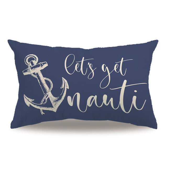 Beach Theme Pillow Covers Double-sided printed Navy Blue Let’s Get Nauti Anchor Coastal Decor Rectangular/Waist Cushion Covers Nautical Summer Home Decor Pillowcases 12”×20” (Navy Blue, 12”×20”)