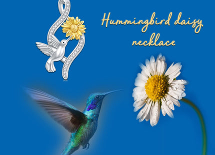 MEIDERBO Hummingbird Necklace 925 Sterling Silver Daisy Hummingbird Pendant Necklace Hummingbird Jewelry Gifts for Women