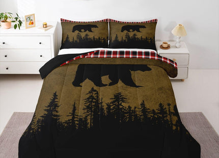 Erosebridal Bear Buffalo Plaid Comforter Set Twin Size 2 Piece Bedding Set