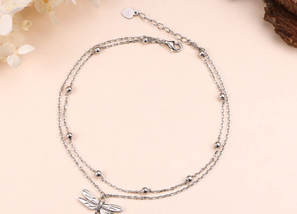 Dragonfly Layered Anklet 925 Sterling Silver Dragonfly Ankle Bracelet