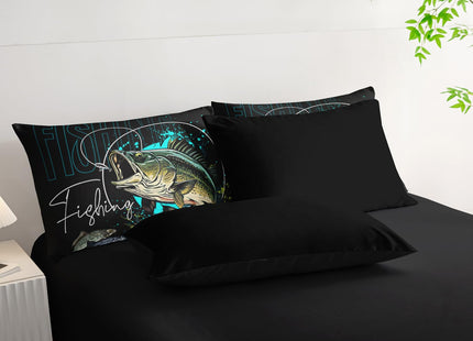 Nttopship Big Pike Fish Bedding Queen Size，Hunting and Fishing Bedding Set 7 Piece in A Bag, Fishing Brown Green Comforter Set Brown Green Bedding Set Themed Comforter Set for Kids Boys Room Decor