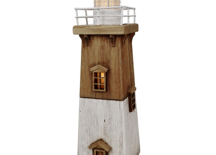 Linfevisi Wood Lighthouse Decor Rustic LED Light House Decor Wooden Decorative Nautical Lighthouse Statue Coastal Beach Themed Lighthouse Handcrafted Tabletop Decoration Home Bathroom (13.78")