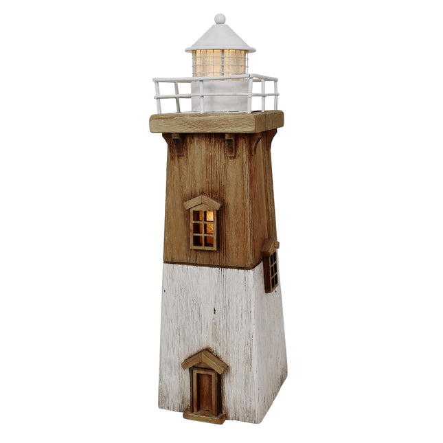 Linfevisi Wood Lighthouse Decor Rustic LED Light House Decor Wooden Decorative Nautical Lighthouse Statue Coastal Beach Themed Lighthouse Handcrafted Tabletop Decoration Home Bathroom (13.78")