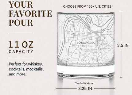 Well Told Engraved Portland Maine Map Rocks Glass, Old Fashioned Whiskey Glass (11 oz, Clear) Etched Whiskey Glass, Gifts For Whiskey Lovers