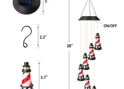 Lighthouse Solar Windchimes Outdoor Lighthouse Decorative Wind Chimes Solar Hanging Lighthouse Outdoor Garden Lighthouse（Red）