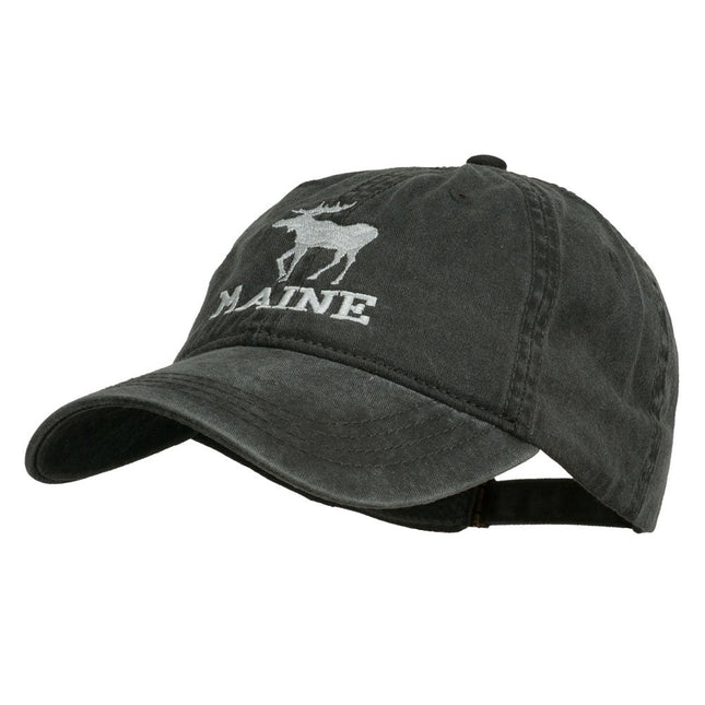 e4Hats.com Maine State Moose Embroidered Washed Dyed Cap Black