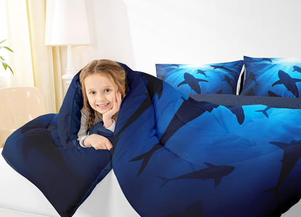 Erosebridal Marine Life Comforter Set Ocean Theme Bedding for Boys Girls, Deep Sea Wildllife Bedding Comforter Sets Whale Killer Shark Duvet Insert, Nautial Hunting Fishing Quilted Comforter Navy 3pcs