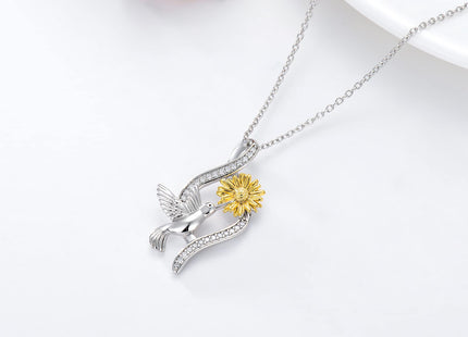 MEIDERBO Hummingbird Necklace 925 Sterling Silver Daisy Hummingbird Pendant Necklace Hummingbird Jewelry Gifts for Women