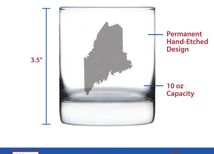 Bevvee Maine State Outline Whiskey Rocks Glass - State Themed Drinking Decor and Gifts for Mainer Women & Men - 10.25 Oz Whisky Tumbler Glasses