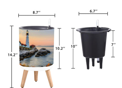 JWHFZMANPYK 8.7" Planter with Stand Portland Head Lighthouse Maine Sunset Indoor Self Watering Plant Pot with Legs Water Inlet & Water Level Indicator Lazy Flower Pot Boho Decor