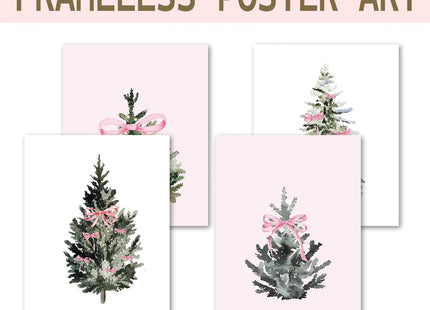 foedor Pink Christmas Pine Tree Wall Art Decor, 8x10 Set of 4