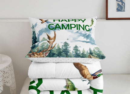 Erosebridal Happy Camping Comforter Set,RV Camper Toddler Bedding Set for Boys Girls Kids Bedroom Decor,Hunting Deer Fishing Bed Set Rustic Mallard Duck Bedding Comforter Sets,1 Pillowcase