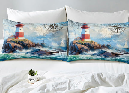 Ocean Wave Fitted Sheet Twin Size,Retro Lighthouse Compass Sailboat Nautical Bedding Set Kids Girls Boys Bedroom Decor,World Map Marine Bed Sheets,Mountain Rustic Nature Landscape Bed Cover