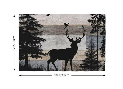 JanJCurt Rustic Deer Placemats, Retro Cabin Country Blue Brown Wooden Board Wild Forest Animals Deer Bird Print Print Placemats for Home Kitchen Dining Dinner Mats, 12x18 Inch, 4PCS