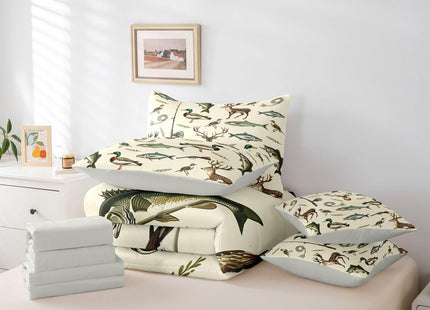 Feelyou Hunting Fishing Comforter Set Deer Bedding Set Twin Size 7 Pieces