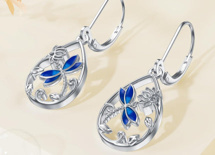 Sterling Silver Dragonfly Dangle Drop Leverback Earrings - Dragonfly Jewelry Gifts for Women