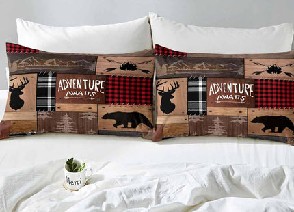 LUVIVIHOME 4PCS Black Bear Sheets Set, Twin Bed Sheets, Red Plaid Patchwork Deer Moose Woodland Animal Hunting Lodge Cabin Rustic Farmhouse Bedding Set, 1 Fitted Sheet & 1 Flat Sheet & 2 Pillowcases