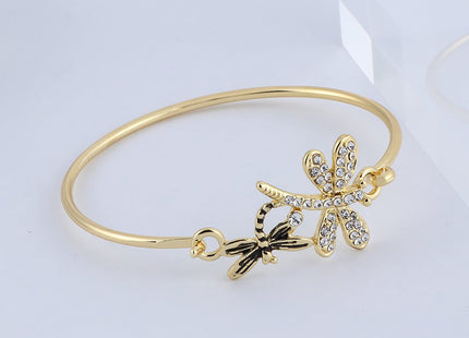 MANZHEN Crystal Dragonfly Bangle Bracelet Insect Jewelry (gold)