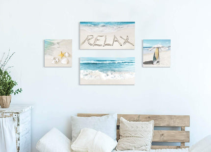 TAR TAR STUDIO Beach Picture Seaside Wall Art: Starfish and Seashell Painting Print Canvas Artwork for Bedroom (Overall 36" W x 24" H, Multiple Style)